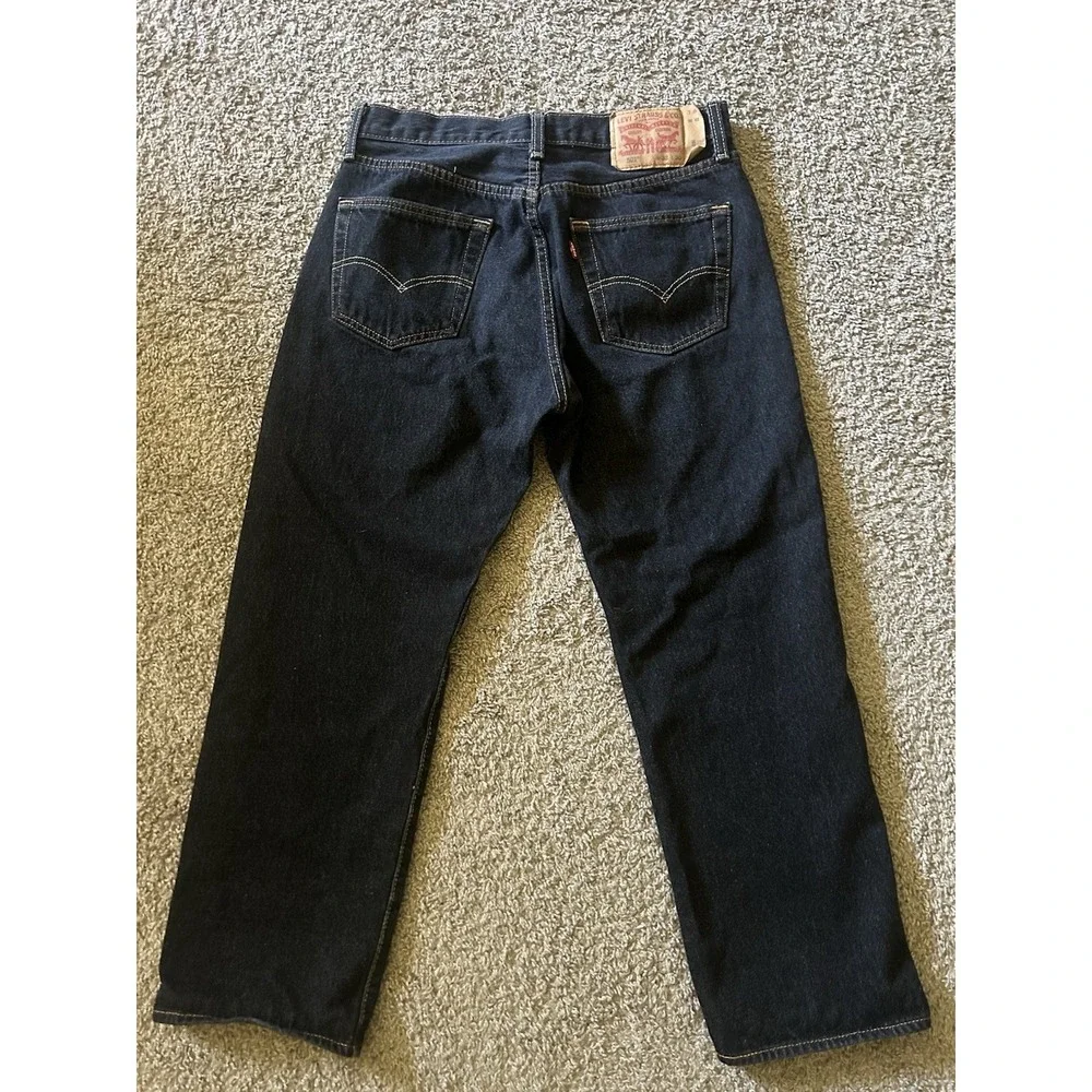 Levi's Men's Black Denim Jeans Straight Fit Solid Logo Accents Regular 33x30